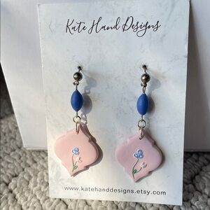 New Pink and Blue Floral Earrings